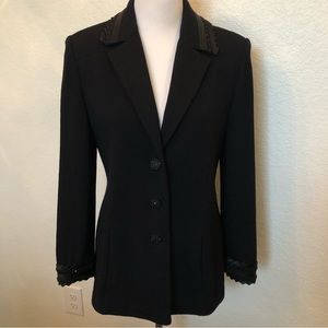 St. John Evening Black Knit Jacket with Satin & Bead Detail
